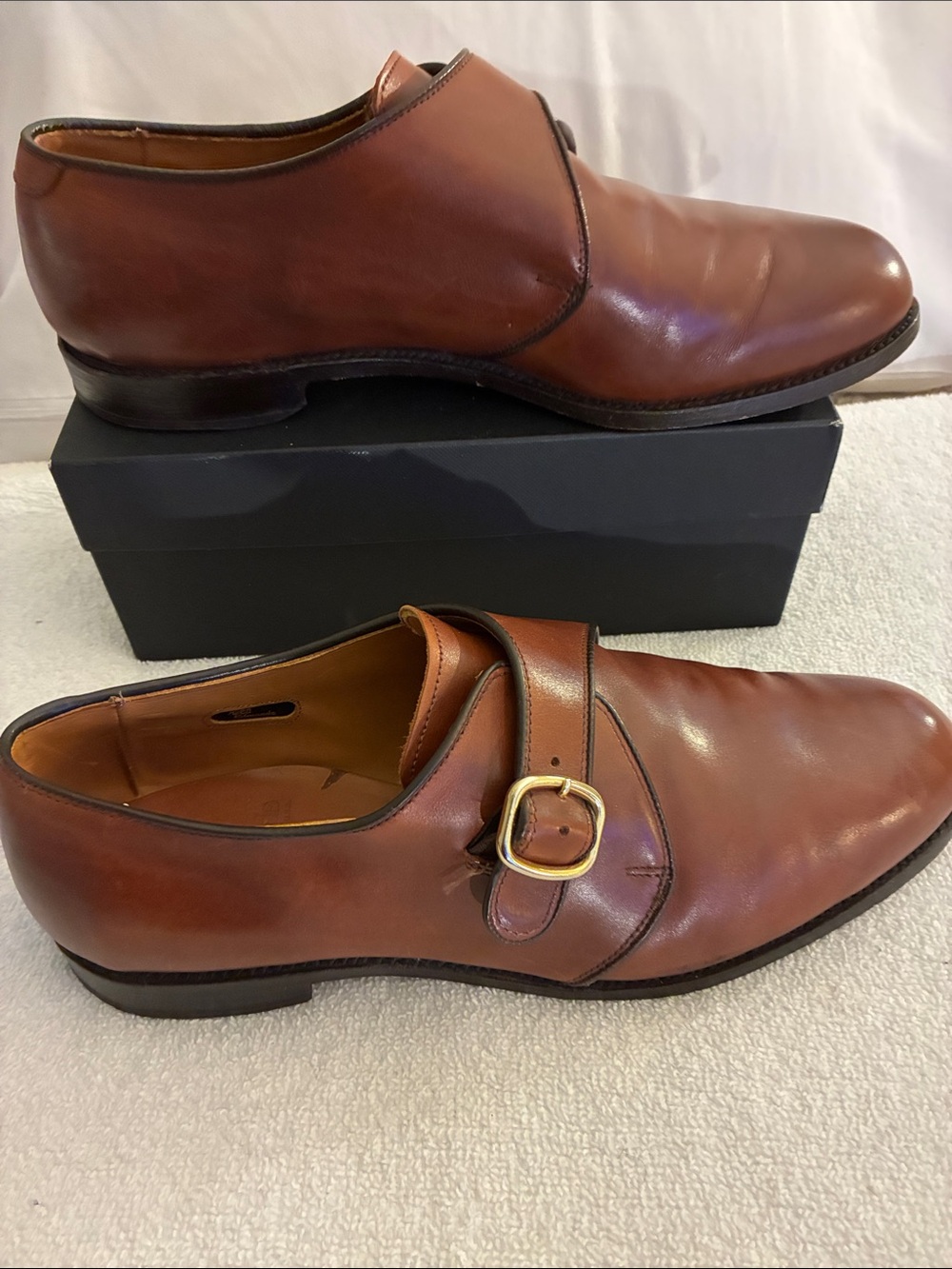 Allen Edmonds Men's Brown Leather Warwick Monk Strap Dress Shoes w/single buckle